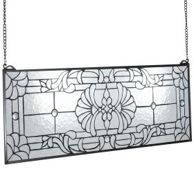 Stained Glass Window Panel, 35.2" x 13" Tiffany Style Hanging Transom Window Panel with Chain, Large Horizontal Rectangle Stain Glass Stained Glass Window Panel, 35.2" x 13" Tiffany Style Hanging Transom Window Panel with Chain, Large Horizontal Rectangle Stain Glass